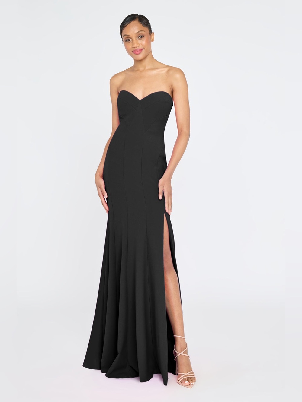Theia Sunny Strapless Black Evening Gown with Side Slit